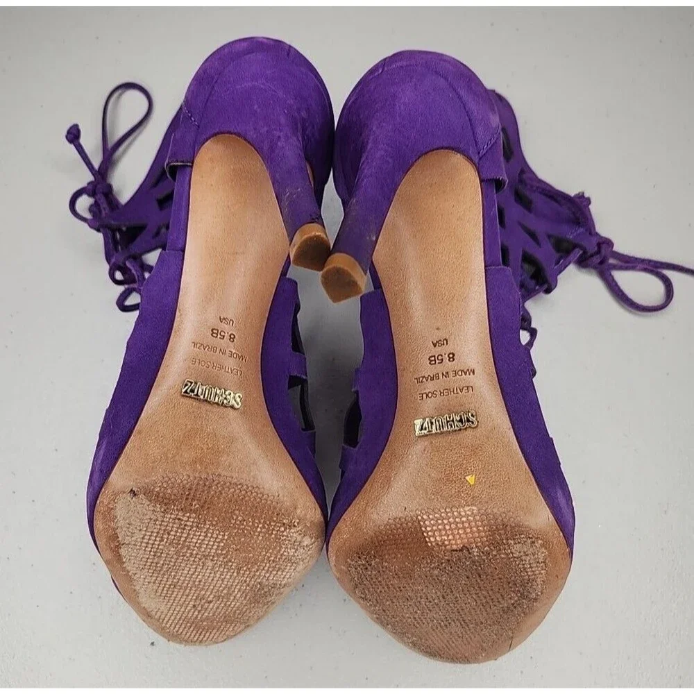 Schutz Womens Size 8.5 B Strappy Caged Gladiator Purple Heels Pumps Leather